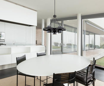 Exton Three-Light Indoor Chandelier, Distressed Aluminum and Gun Metal