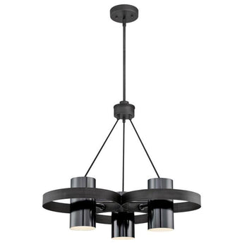 Exton Three-Light Indoor Chandelier, Distressed Aluminum and Gun Metal