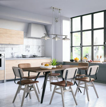 Iron Hill Three-Light Indoor Island Pulley Pendant, Brushed Nickel Finish