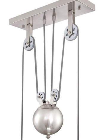 Iron Hill Three-Light Indoor Island Pulley Pendant, Brushed Nickel Finish