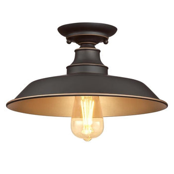 Iron Hill 12-Inch One-Light Indoor Semi-Flush Mount Ceiling Fixture, Oil Rubbed Bronze Finish with Highlights