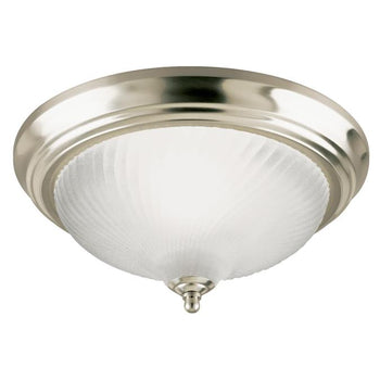 One-Light Flush-Mount Interior Ceiling Fixture, Brushed Nickel Finish with Frosted Swirl Glass