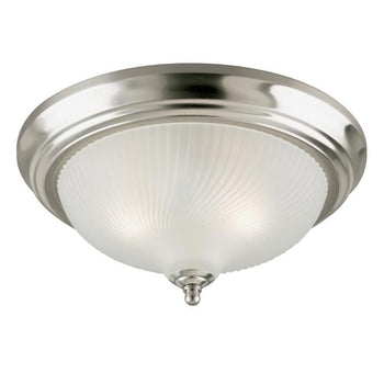Two-Light Flush-Mount Interior Ceiling Fixture, Brushed Nickel Finish with Frosted Swirl Glass