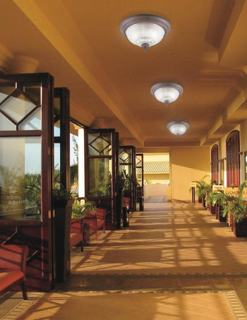 Two-Light Flush-Mount Interior Ceiling Fixture, Sienna Finish with Embossed Floral and Leaf Design Glass