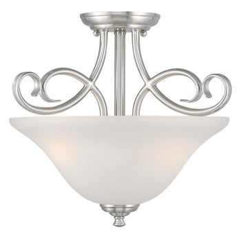 Dunmore 15-Inch Two-Light Indoor Semi-Flush Mount Ceiling Fixture, Brushed Nickel Finish