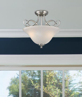 Dunmore 15-Inch Two-Light Indoor Semi-Flush Mount Ceiling Fixture, Brushed Nickel Finish