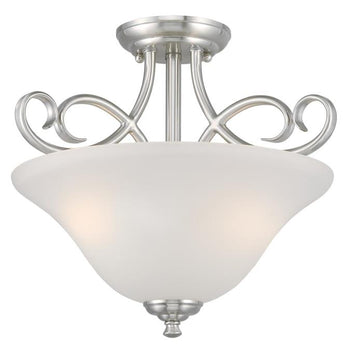 Dunmore 15-Inch Two-Light Indoor Semi-Flush Mount Ceiling Fixture, Brushed Nickel Finish