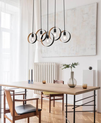 Olympus Five-Light Indoor Chandelier, Matte Black Finish with Textured Gold Accents