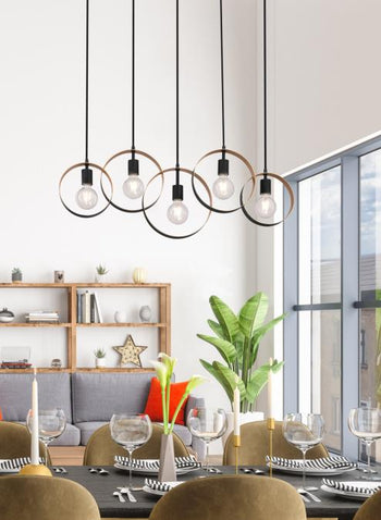 Olympus Five-Light Indoor Chandelier, Matte Black Finish with Textured Gold Accents