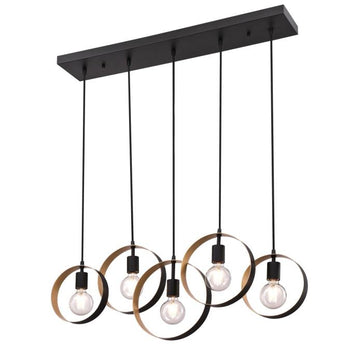 Olympus Five-Light Indoor Chandelier, Matte Black Finish with Textured Gold Accents