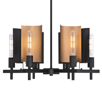 Sirino Six-Light Indoor Chandelier, Matte Black Finish with Metallic Bronze Accents