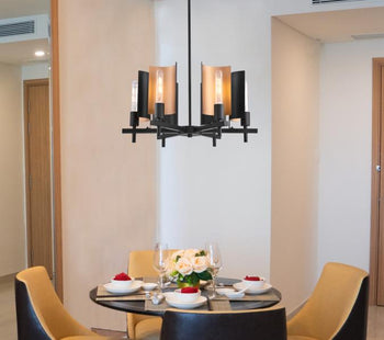 Sirino Six-Light Indoor Chandelier, Matte Black Finish with Metallic Bronze Accents