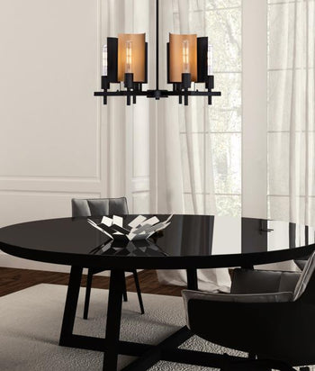 Sirino Six-Light Indoor Chandelier, Matte Black Finish with Metallic Bronze Accents