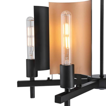 Sirino Six-Light Indoor Chandelier, Matte Black Finish with Metallic Bronze Accents