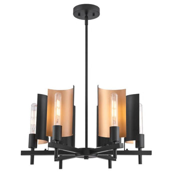 Sirino Six-Light Indoor Chandelier, Matte Black Finish with Metallic Bronze Accents