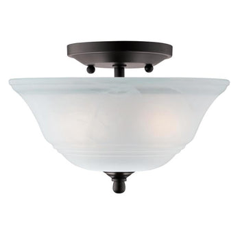 Wensley Two-Light Interior Semi-Flush Ceiling Fixture, Oil Rubbed Bronze Finish with White Alabaster Glass