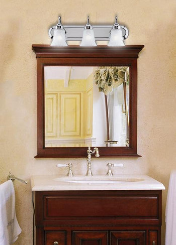 Three-Light Interior Wall Fixture, Chrome Finish with Frosted Pleated Glass