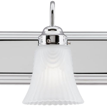 Three-Light Interior Wall Fixture, Chrome Finish with Frosted Pleated Glass