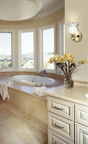 One-Light Interior Wall Fixture with On/Off Switch, Polished Brass Finish with Frosted Etched Grape Design Glass