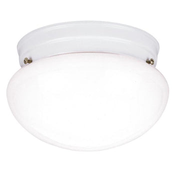 Two-Light Flush-Mount Interior Ceiling Fixture, White Finish with White Glass