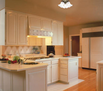 Three-Light Flush-Mount Interior Ceiling Fixture, Antique Brass Finish with Frosted Ruffled Edge Glass