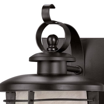 Senecaville One-Light Exterior Wall Lantern, Weathered Bronze Finish on Steel with White Alabaster Glass