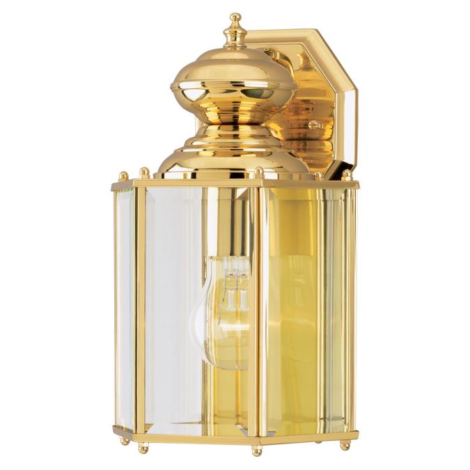 One-Light Exterior Wall Lantern, Polished Brass Finish on Steel