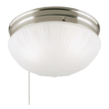 Two-Light Flush-Mount Interior Ceiling Fixture with Pull Chain, Brushed Nickel Finish with Frosted Fluted Glass