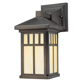 Burnham One-Light Outdoor Wall Fixture, Oil Rubbed Bronze Finish with Honey Art Glass
