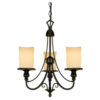 Three-Light Interior Chandelier, Burnished Bronze Patina Finish with Burnt Scavo Glass
