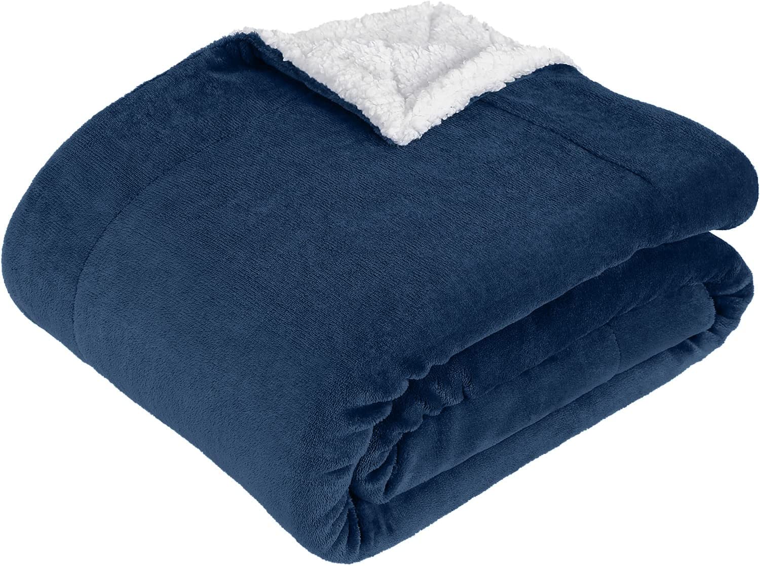 Plush Sherpa Fleece Throw Blanket Navy Westinghouse