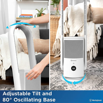 32” 3-in-1 Bladeless Tower Fan with Air Purifier & UV Sterilization White