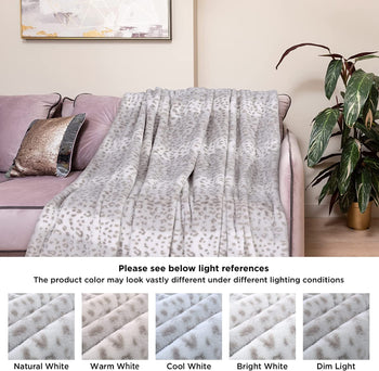 Electric Heated Blanket Luxurious Faux Fur Reverse to Flannel Grey Leopard
