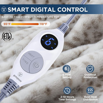 Electric Heated Blanket Luxurious Faux Fur Reverse to Flannel Grey Leopard