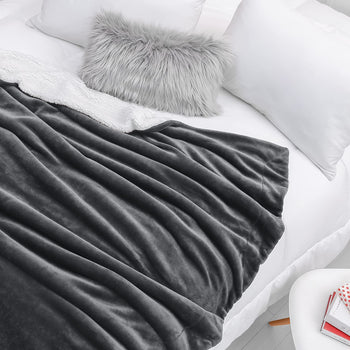 Plush Sherpa Fleece Throw Blanket Grey