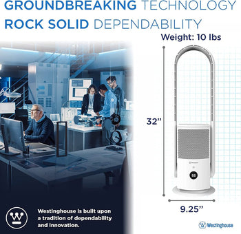 32” 3-in-1 Bladeless Tower Fan with Air Purifier & UV Sterilization White