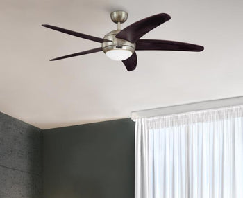 Bendan 52-Inch Five-Blade Indoor Ceiling Fan, Satin Chrome Finish with Dimmable LED Light Fixture, Remote Control Included