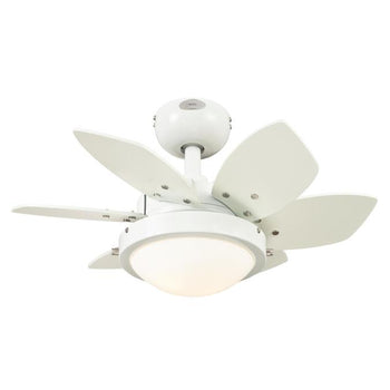 Quince 24-Inch Six-Blade Indoor Ceiling Fan, White Finish with Dimmable LED Light Fixture