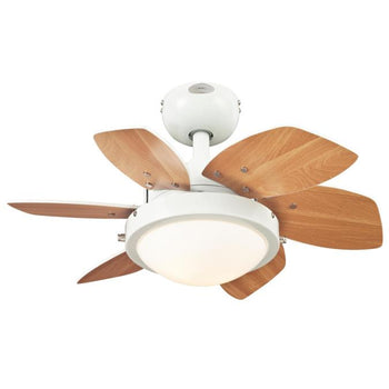 Quince 24-Inch Six-Blade Indoor Ceiling Fan, White Finish with Dimmable LED Light Fixture