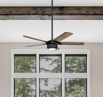 Morris 52-Inch Five-Blade Indoor Ceiling Fan, Iron Finish with Dimmable LED Light Fixture, Remote Control Included
