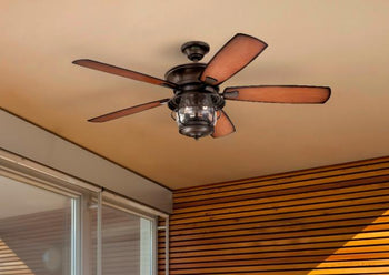 Brentford 52-Inch Five-Blade Indoor/Outdoor Ceiling Fan, Aged Walnut Finish with Dimmable LED Light Fixture
