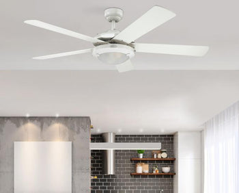 Comet 52-Inch Five-Blade Indoor Ceiling Fan, White Finish with Dimmable LED Light Fixture