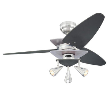 Vector Elite 42-Inch Three-Blade Indoor Ceiling Fan, Brushed Nickel Finish with Graphite Accents and Dimmable LED Light Fixture