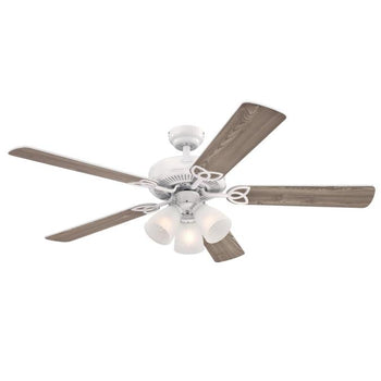 Vintage 52-Inch Five-Blade Indoor Ceiling Fan, White Finish with Dimmable LED Light Fixture