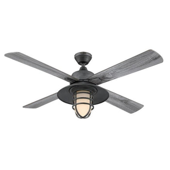Porto 52-Inch Four-Blade Indoor Ceiling Fan, Distressed Aluminum Finish with Dimmable LED Light Fixture, Remote Control Included