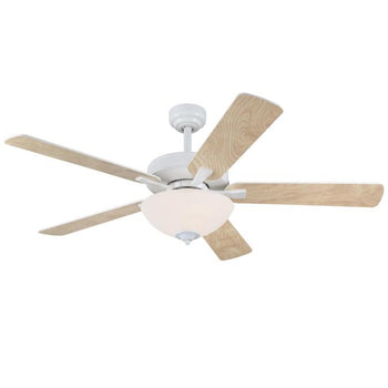 Albert 52-Inch Five-Blade Indoor Ceiling Fan, White Finish with LED Light Fixture