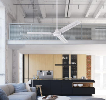 Jax Industrial-Style 56-Inch Three-Blade Indoor Ceiling Fan, White Finish, Wall Control Included