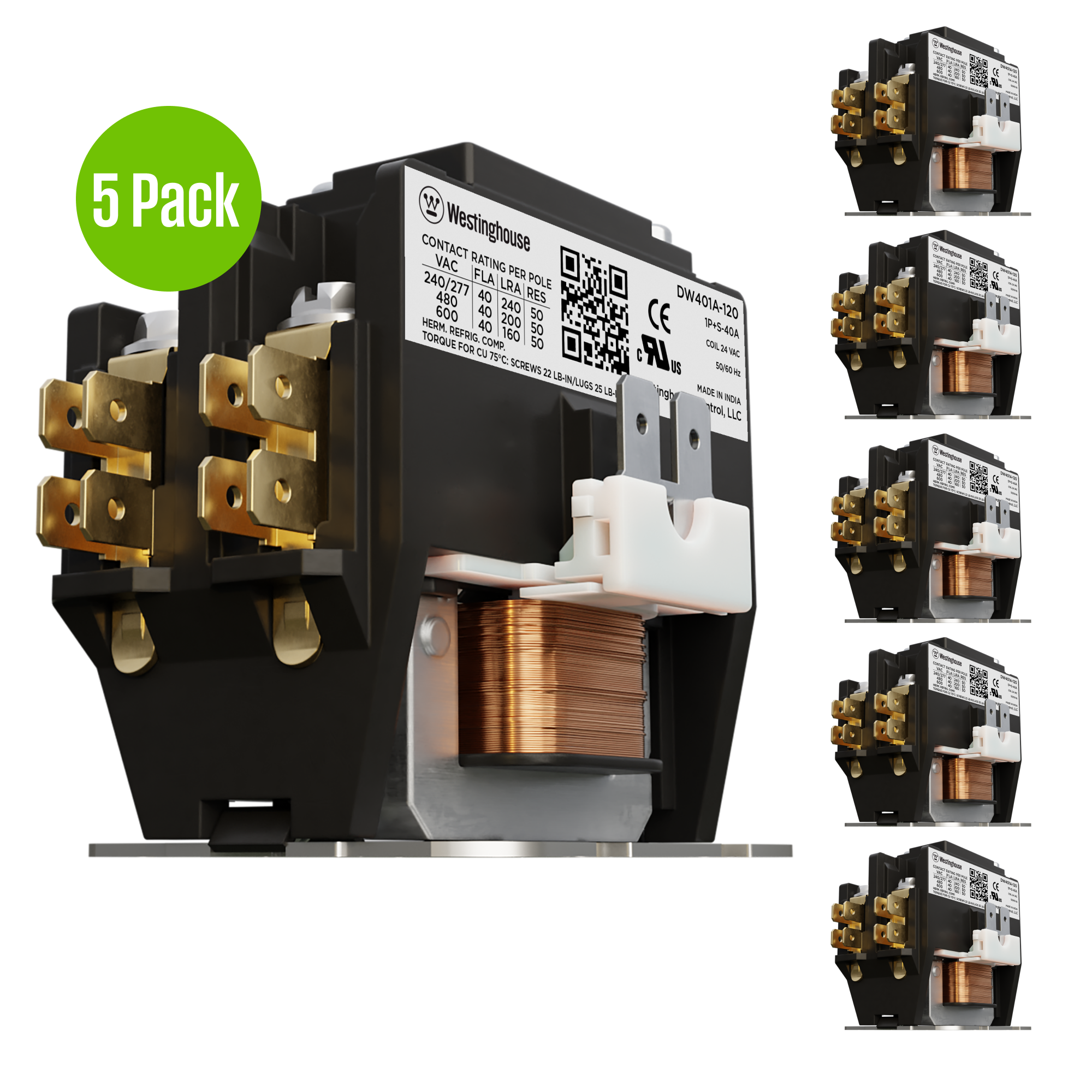 Definite Purpose Contactor 40 Amp 1 Pole 24V Coil, Pack of 5 | Westinghouse