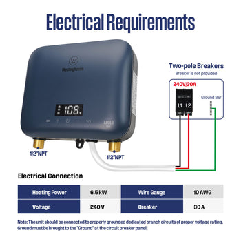 6.5KW Electric Tankless Water Heater, Deep Blue