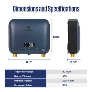 8KW Mini Electric Tankless Water Heater, Deep Blue